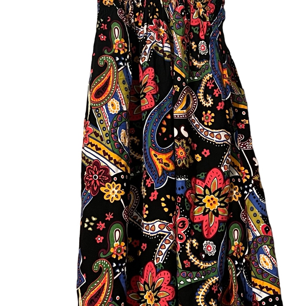 Black Sleeveless Multi Colored Paisley Dress Women’s - Picture 3 of 9